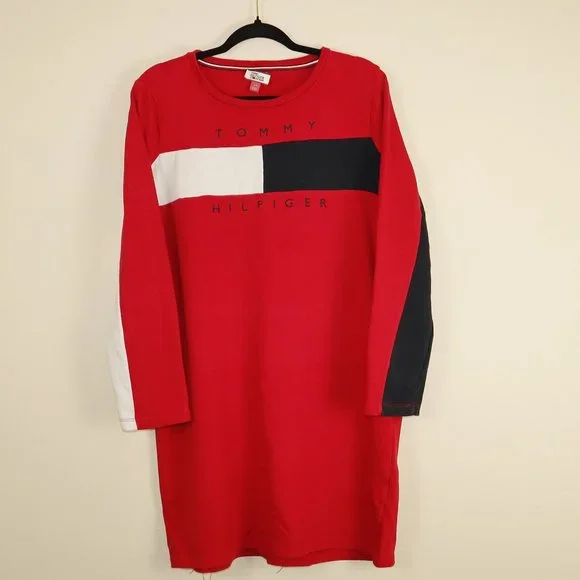 Tommy Hilfiger Womens Casual Mini Sweatshirt Dress, Scarlet Tommy Hilfiger Womens Casual Mini Sweatshirt Dress, Scarlet